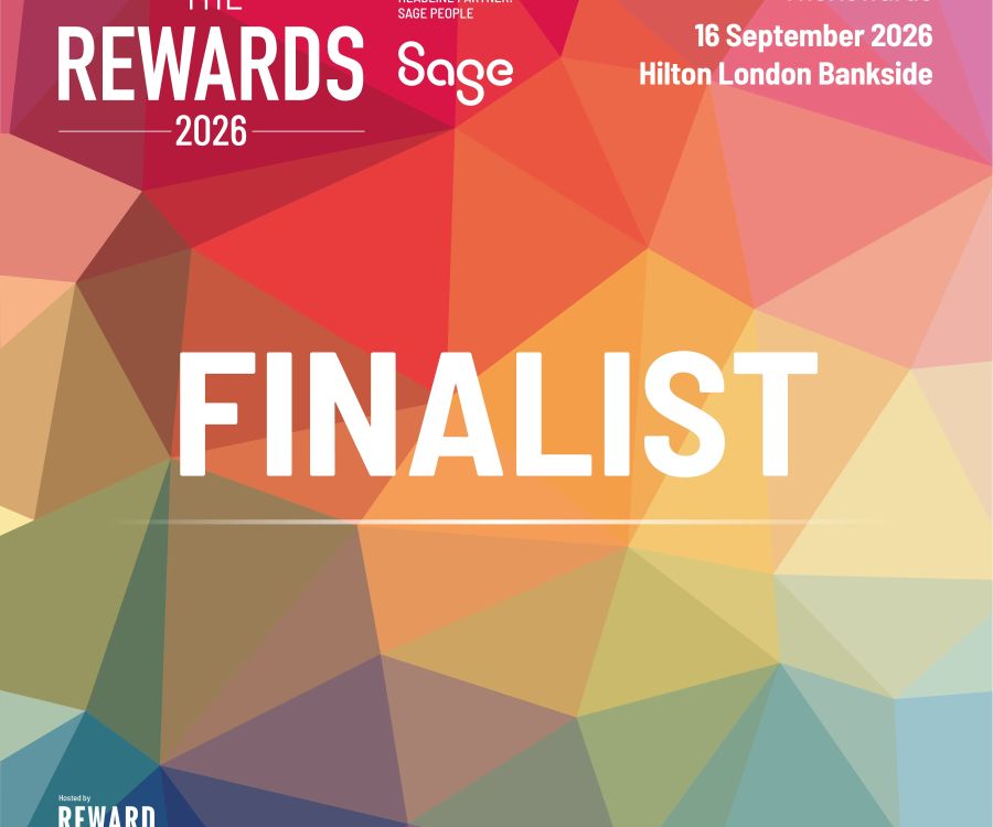The Rewards 2026 finalist logo on geometric colourful background.