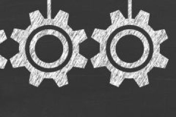 Chalk drawing of suspended cogs in a Newton's cradle